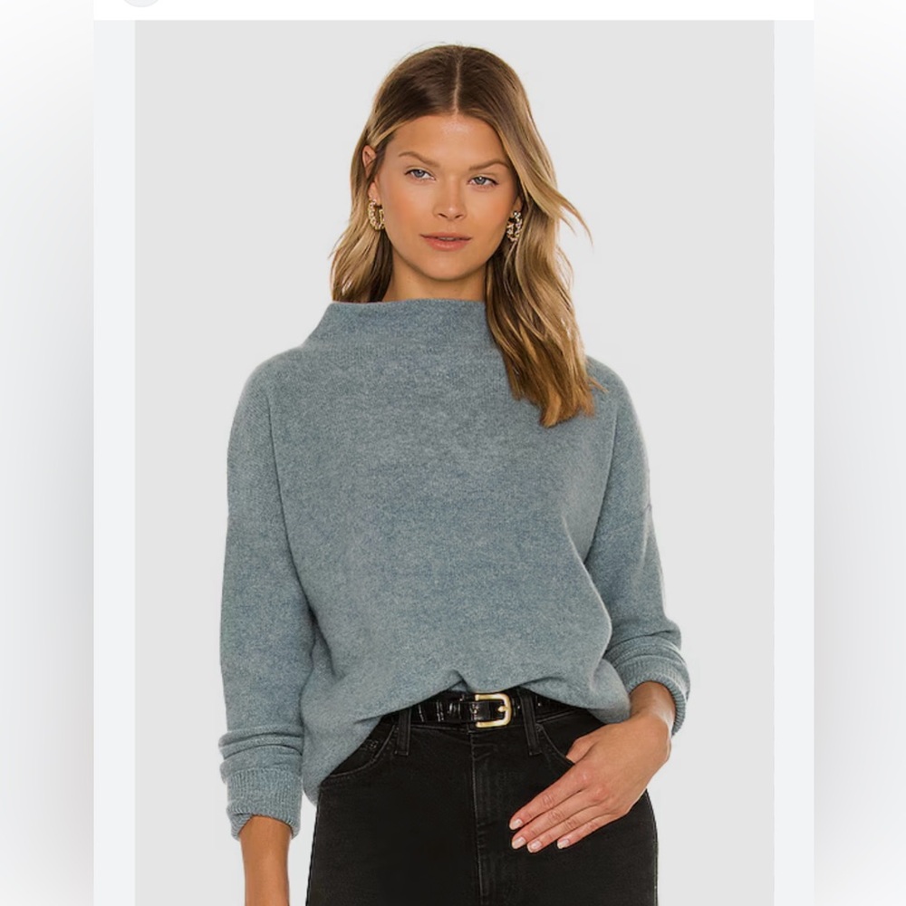 Vince Boiled Cashmere Funnel Neck Pullover Sweater Heather Ocean S $495